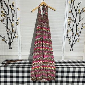 Colorful Chevron Halter Maxi Dress
